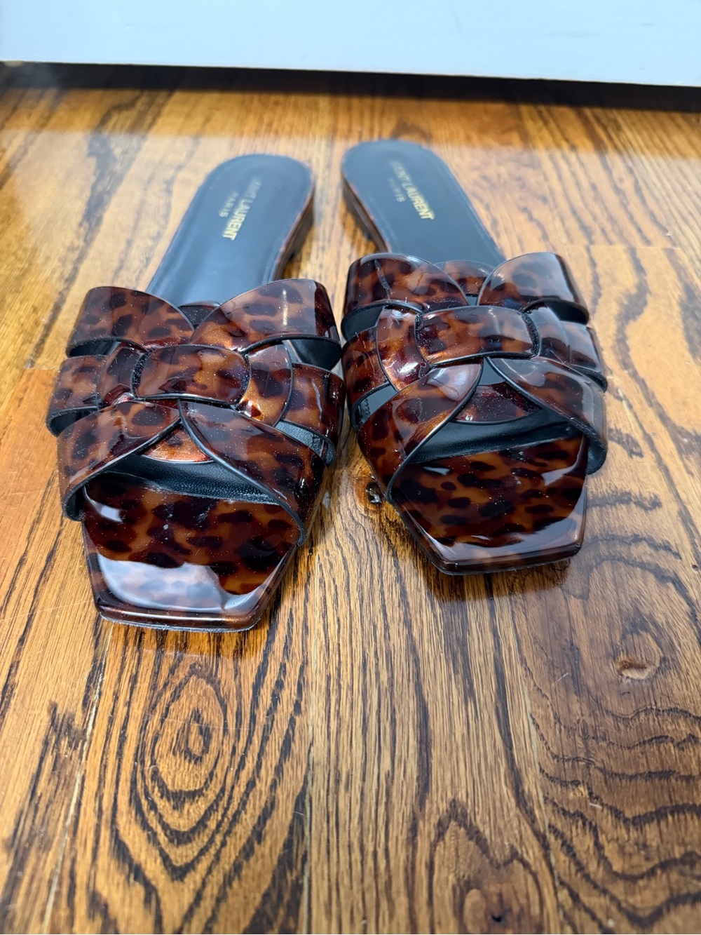Saint Laurent Tortoiseshell Braided Slide Sandals - Brown